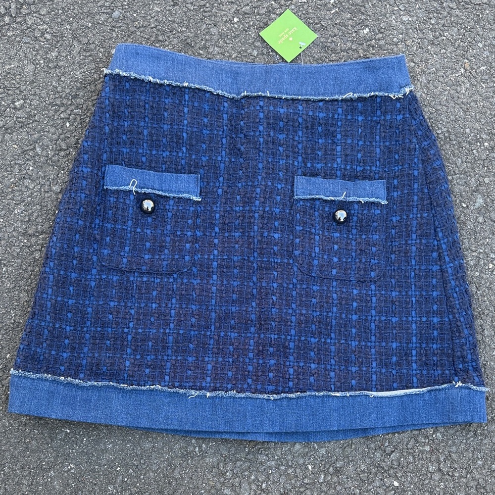KATE SPADE NWT! Navy Blue Tweed Mini Skirt with Denim Trim